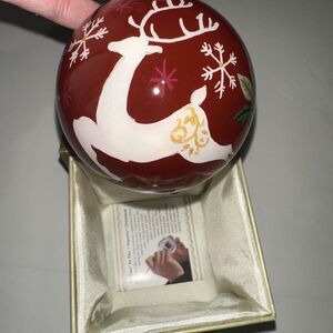 2016 Pier One Li Bien Ornament Seasons Greetings Hand Painted Glass Reindeer